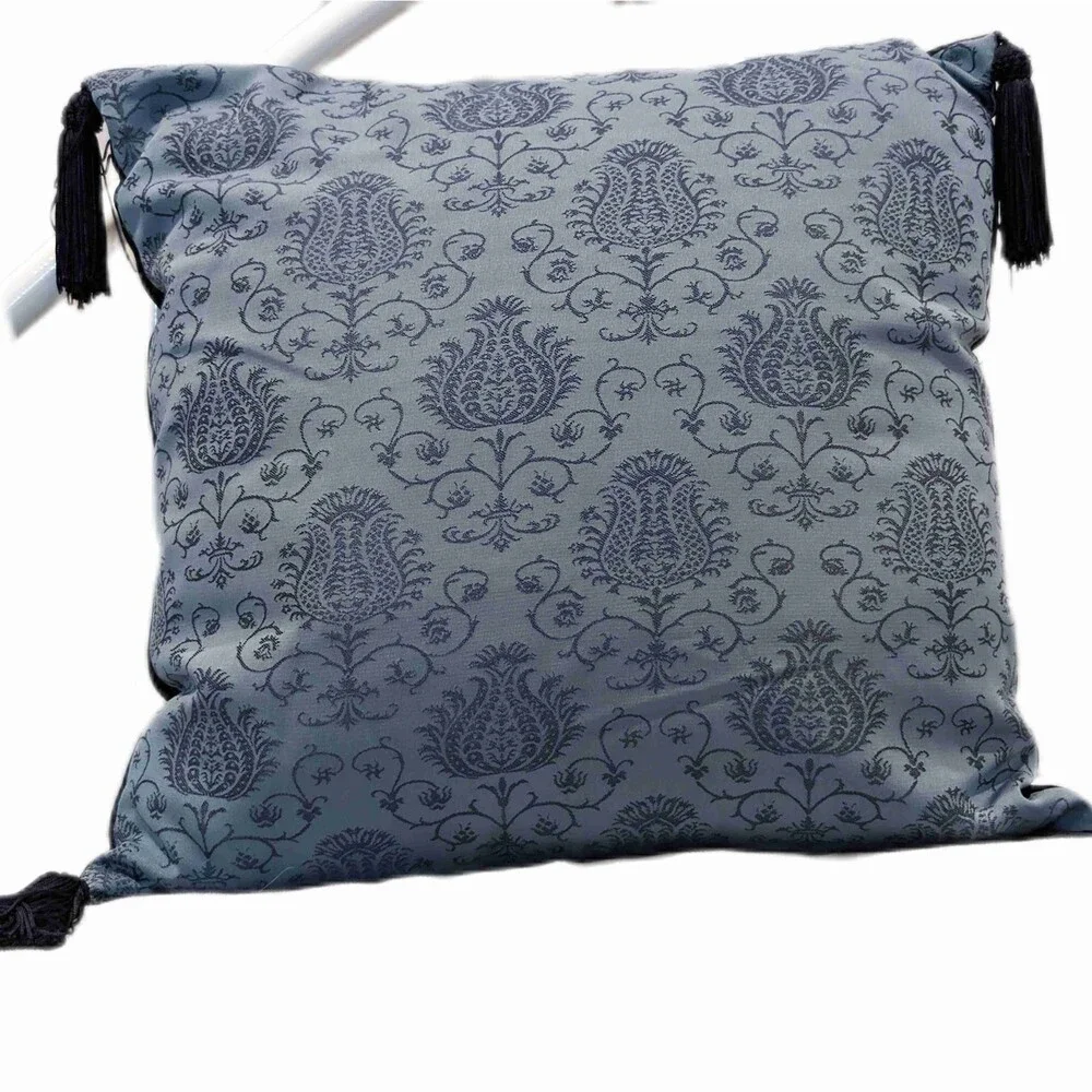 Pier 1 Imports Decor Pillow Blue Tassels Paisley Pattern Velvet